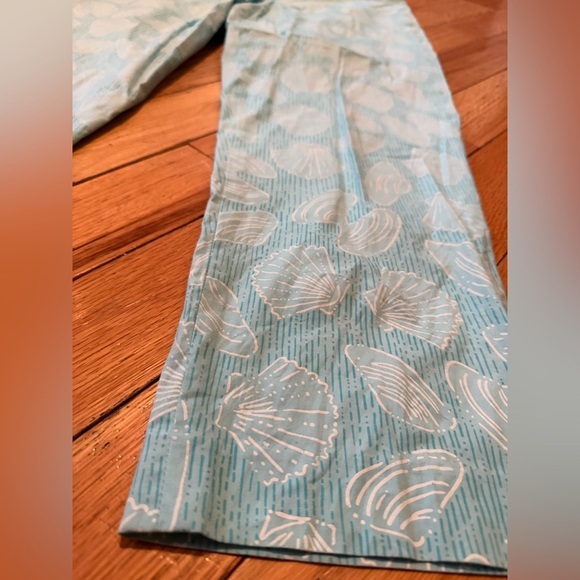 VTG Lilly Pulitzer Seashell Print Pants Light Blue Womens Size 12 Ankle Straight - Picture 2 of 12